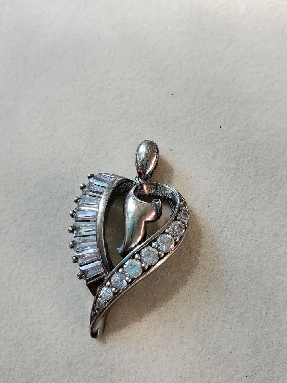 Sterling Silver Heart Pendant with Clear Crystal Accents